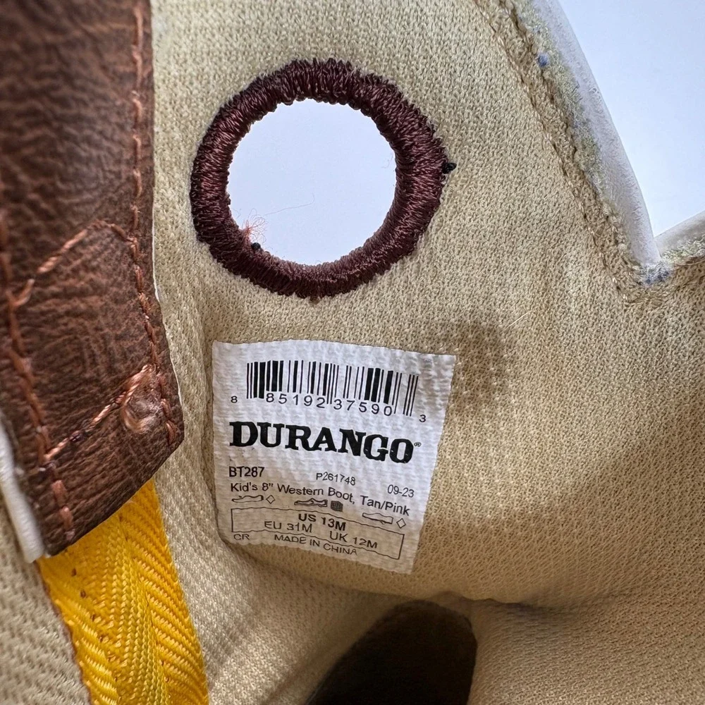 Durango Lil Rebel Little Kids Western Boot Tan Pink  Sz 13
